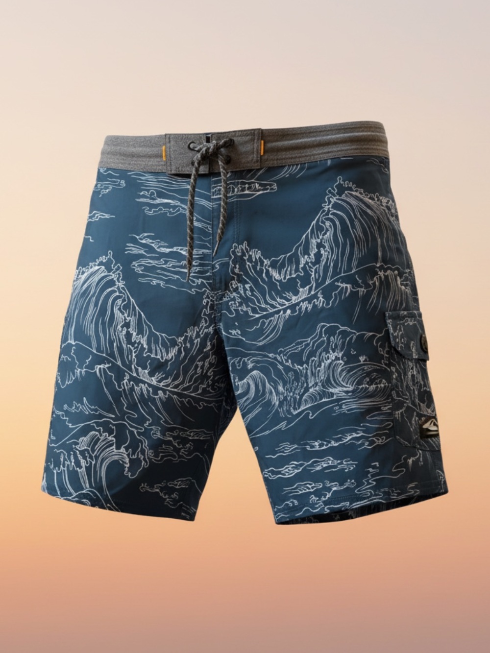 Quiksilver Men’s Navy and Black Swim Shorts with white Wave Print- NWT